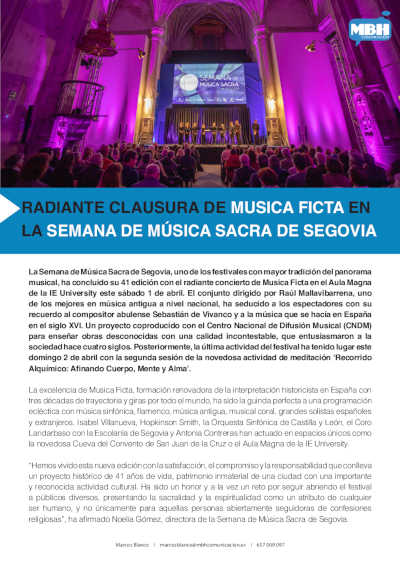 Radiante clausura de Música Ficta en la Semana de Música Sacra de Segovia