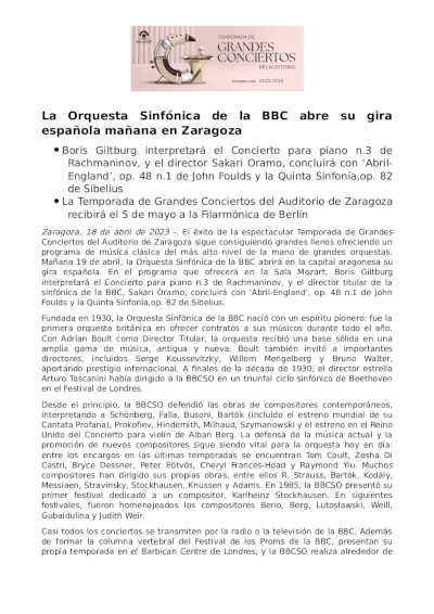 La Orquesta Sinfónica de la BBC abre su gira española en el Auditorio de Zaragoza