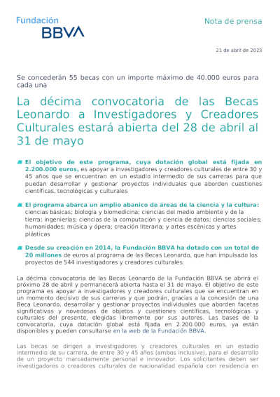 La décima convocatoria de las Becas Leonardo a Investigadores y Creadores Culturales