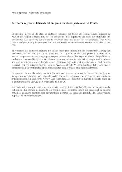 Beethoven regresa al Eduardo del Pueyo en el ciclo de profesores del CSMA Beethoven regresa al Eduardo del Pueyo en el ciclo de profesores del CSMA
