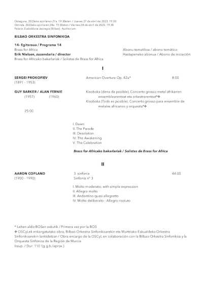 Brass for África en la temporada de la Bilbao Orquesta Sinfónica