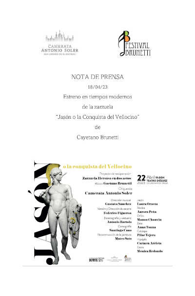 Estreno en tiempos modernos de la zarzuela “Jasón o la Conquista del Vellocino” de Cayetano Brunetti