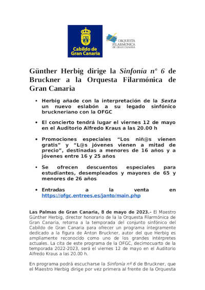 Günther Herbig dirige la Sinfonía nº 6 de Bruckner a la Orquesta Filarmónica de Gran Canaria