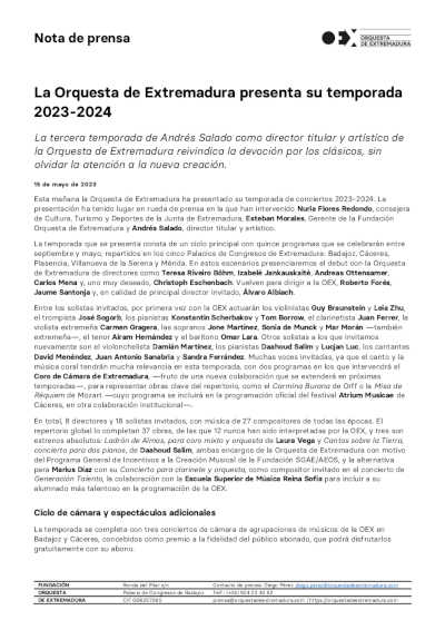 La Orquesta de Extremadura presenta su temporada 2023-2024