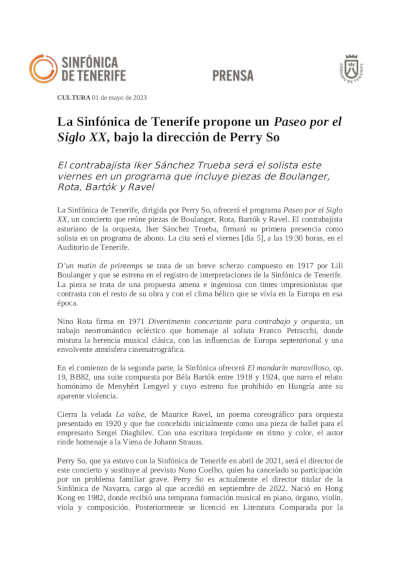 La Sinfónica de Tenerife propone un Paseo por el Siglo XX, bajo la dirección de Perry So