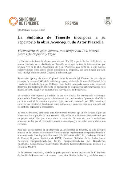 La Sinfónica de Tenerife incorpora a su repertorio la obra Aconcagua, de Astor Piazzolla