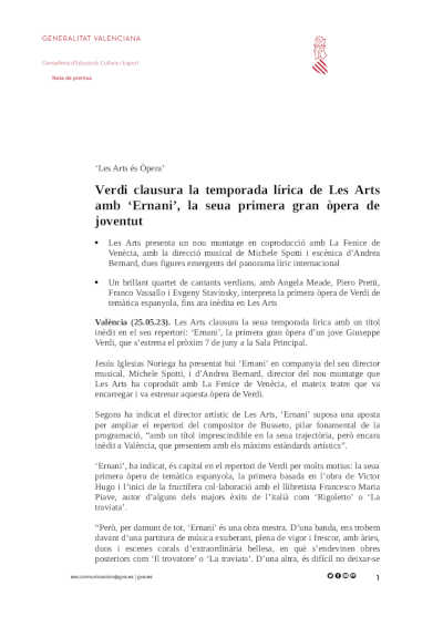 Verdi clausura la temporada lírica de Les Arts con «Ernani», su primera gran ópera de juventud