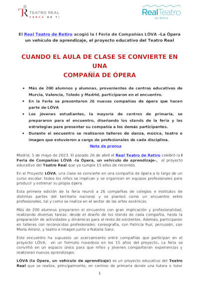 El Real Teatro de Retiro acogió la I Feria de Compañías LÓVA