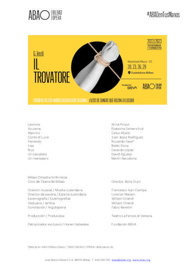 Un espectacular cuarteto vocal clausura la temporada de ABAO Bilbao Opera con Il Trovatore de Verdi Un espectacular cuarteto vocal clausura la temporada de ABAO Bilbao Opera con Il Trovatore de Verdi
