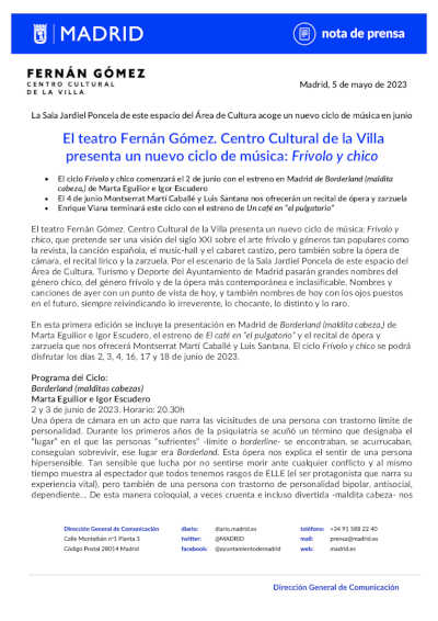 El teatro Fernán Gómez. Centro Cultural de la Villa presenta un nuevo ciclo de música: Frívolo y chico