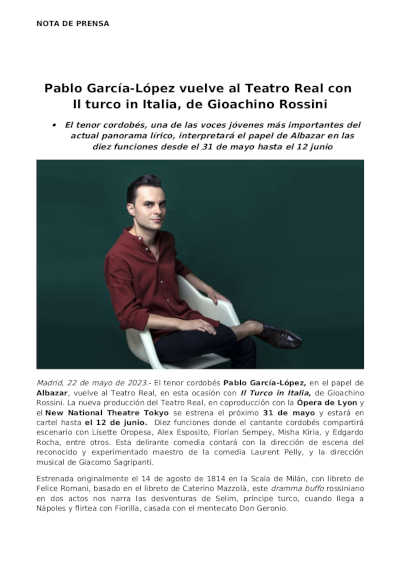 Pablo García-López vuelve al Teatro Real con Il turco in Italia, de Gioachino Rossini