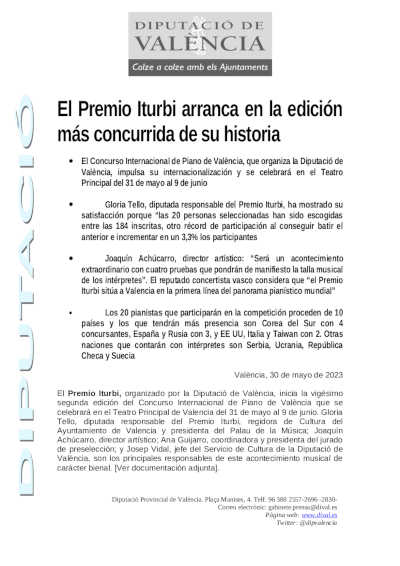 El Premio Iturbi arranca en la edición más concurrida de su historia El Premio Iturbi arranca en la edición más concurrida de su historia