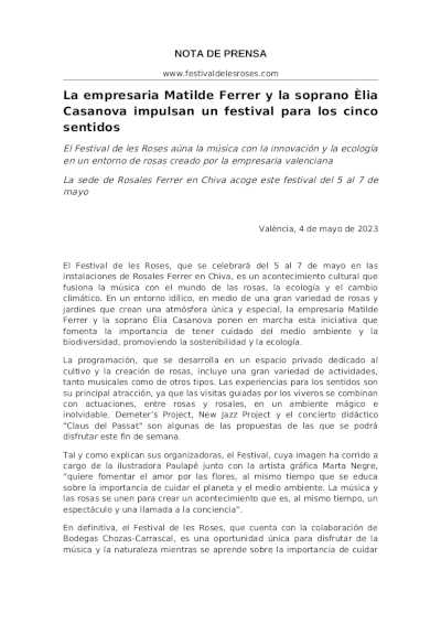 La empresaria Matilde Ferrer y la soprano Èlia Casanova impulsan un festival para los cinco sentidos