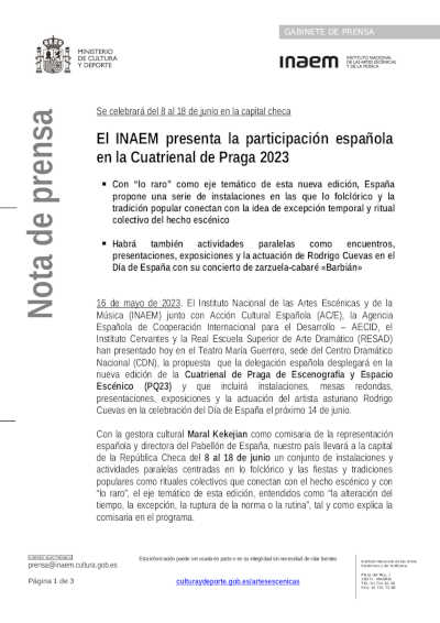 La Cuatrienal de Praga 2023 celebra hoy  el Día de España