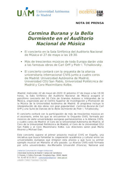 Carmina Burana y la Bella Durmiente en el Auditorio Nacional de Música