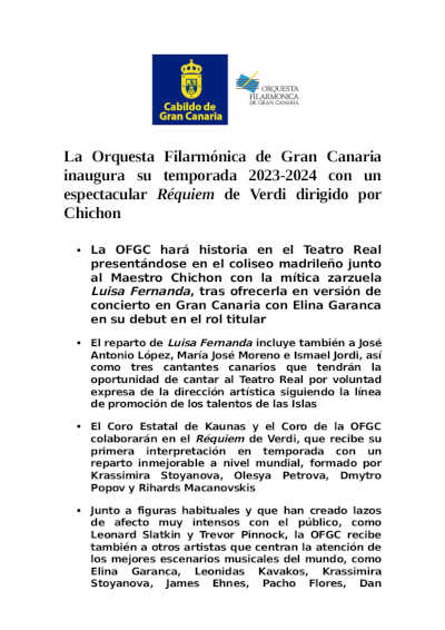 La Orquesta Filarmónica de Gran Canaria inaugura su temporada 2023-2024 con un espectacular Réquiem de Verdi La Orquesta Filarmónica de Gran Canaria inaugura su temporada 2023-2024 con un espectacular Réquiem de Verdi