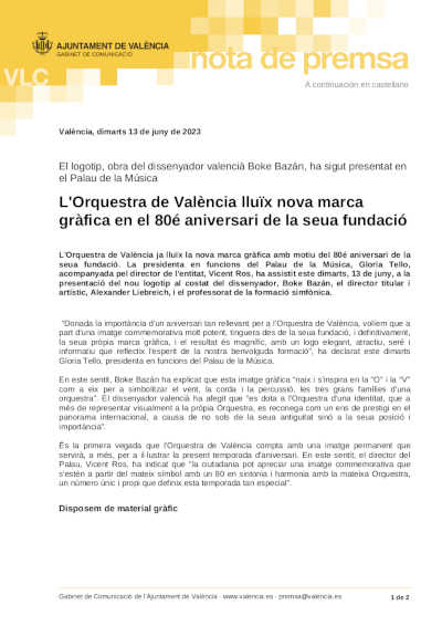 La Orquesta de València luce nueva marca gráfica en el 80º aniversario de su fundación