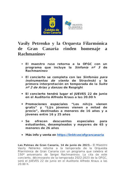 Vasily Petrenko y la Orquesta Filarmónica de Gran Canaria rinden homenaje a Rachmaninov Vasily Petrenko y la Orquesta Filarmónica de Gran Canaria rinden homenaje a Rachmaninov