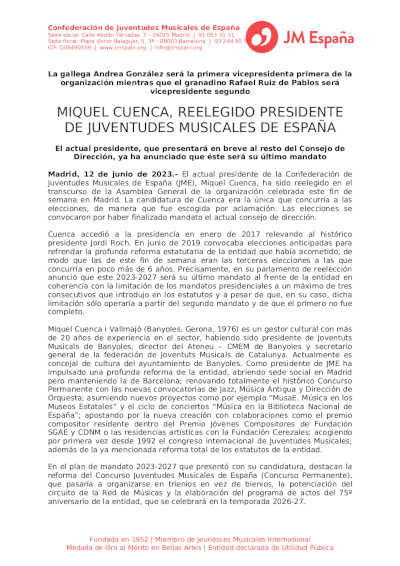 Miquel Cuenca es reelegido como presidente de Juventudes Musicales de España