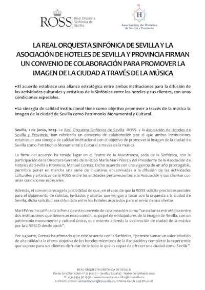 La ROSS y Asociación de Hoteles de Sevilla y Provincia firman convenio de colaboración