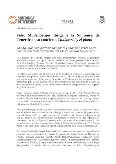 Felix Mildenberger dirige a la Sinfónica de Tenerife en su concierto Chaikovski y el piano