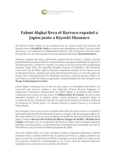 Fahmi Alqhai lleva el Barroco español a Japón junto a Kiyoshi Shomura