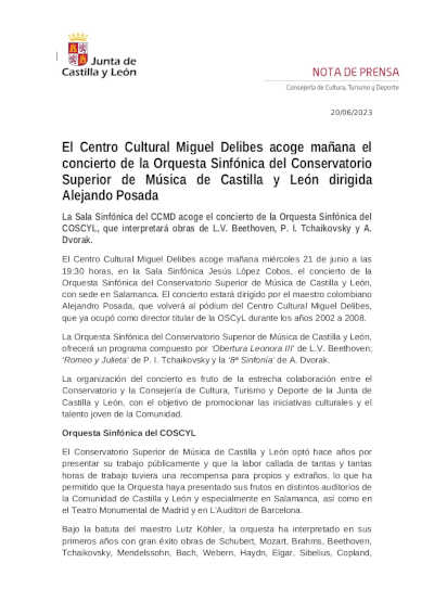El CCMD acoge el concierto de la Orquesta Sinfónica del Conservatorio Superior de Música de Castilla y León