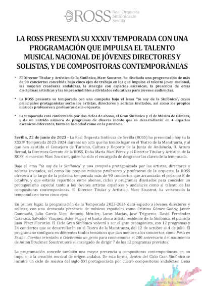 La ROSS presenta su XXXIV Temporada 2023-2024 con una programación de más de 90 conciertos