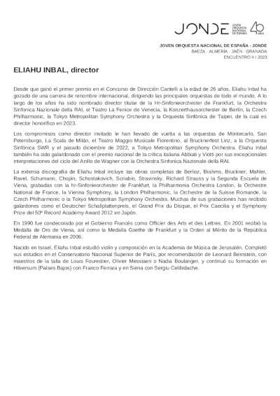 La JONDE interpreta a Wagner y Bruckner con el director Eliahu Inbal en una gira de conciertos por Andalucía