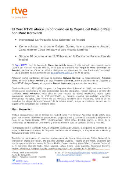 El Coro RTVE ofrece un concierto en la Capilla del Palacio Real con Marc Korovitch