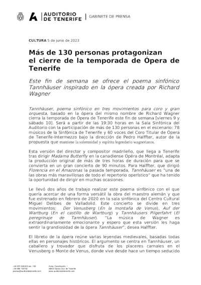 Más de 130 personas protagonizan  el cierre de la temporada de Ópera de Tenerife con Tannhäuser