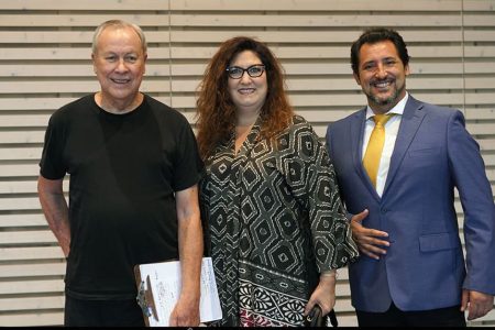 Robert Wilson (director de escena, escenógrafo e iluminador de Turandot), Anna Pirozzi (Turandot) y Jorge de León (Calaf)