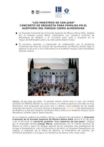 «Los Maestros de San Juan», concierto de orquesta para familias con la Orquesta Freixenet de la ESMRS