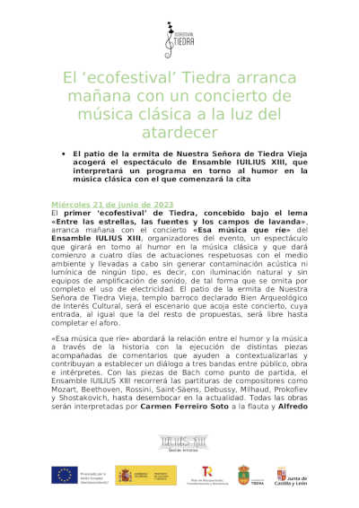 El «ecofestival» Tiedra arranca con un concierto de música clásica a la luz del atardecer
