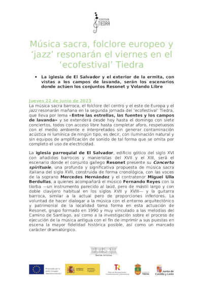 Música sacra, folclore europeo y jazz resonarán el viernes en el «ecofestival» Tiedra
