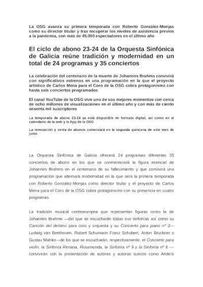El ciclo de abono 23-24 de la Orquesta Sinfónica de Galicia reúne tradición y modernidad