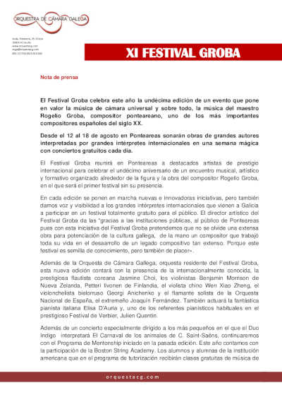 Se ha presentado la XI edición del Festival Groba 2023