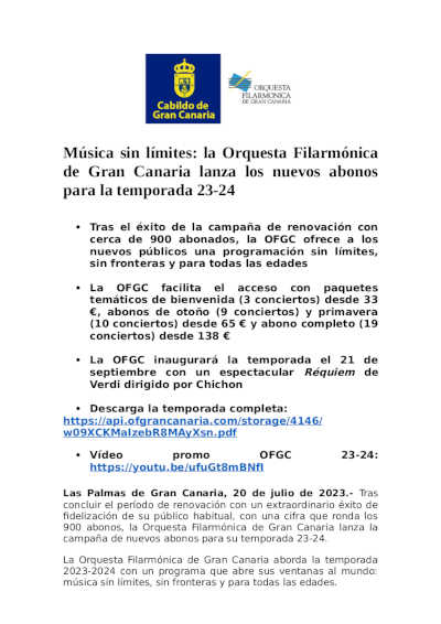 Música sin límites: la Orquesta Filarmónica de Gran Canaria lanza los nuevos abonos para la temporada 23-24