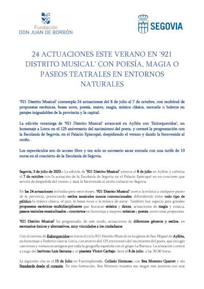 24 actuaciones este veranos en «921 Distrito Musical» con poesía, magia o pasos teatrales en entornos rurales 24 actuaciones este veranos en «921 Distrito Musical» con poesía, magia o pasos teatrales en entornos rurales