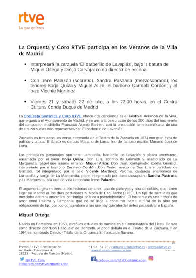 La Orquesta y Coro RTVE participa en los Veranos de la Villa de Madrid