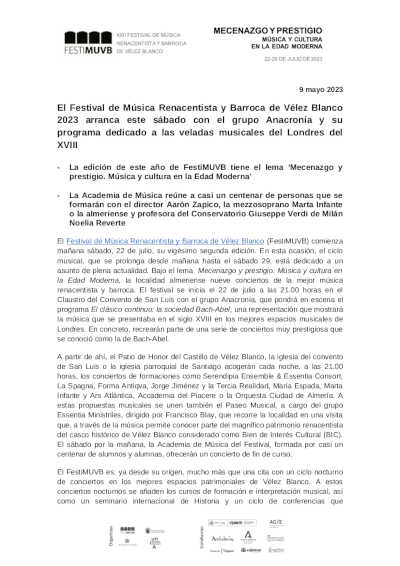 El FestiMUVB 2023 arranca con Anacronía y su programa dedicado a las veladas musicales del Londres del XVIII