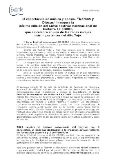 “Damas y Diosas” inaugura la décima edición del Curso Festival Internacional de Guitarra EX CORDE “Damas y Diosas” inaugura la décima edición del Curso Festival Internacional de Guitarra EX CORDE