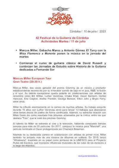 42º Festival de la Guitarra de Córdoba presenta sus conciertos y cursos del 11 de julio