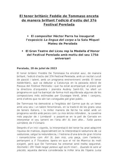 El tenor británico Feddie de Tommaso inicia de forma brillante la edición de verano del 37º Festival Perelada