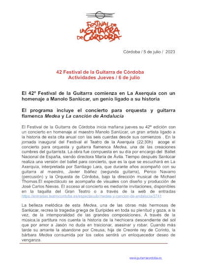Festival de la Guitarra de Córdoba inicia su 42º edición y presenta sus actividades de la semana
