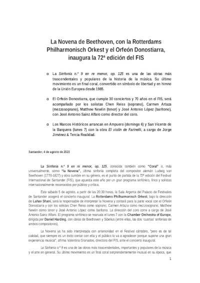 La Novena de Beethoven, con la Rotterdams Philharmonisch Orkest y el Orfeón Donostiarra, inaugura la 72ª edición del FIS