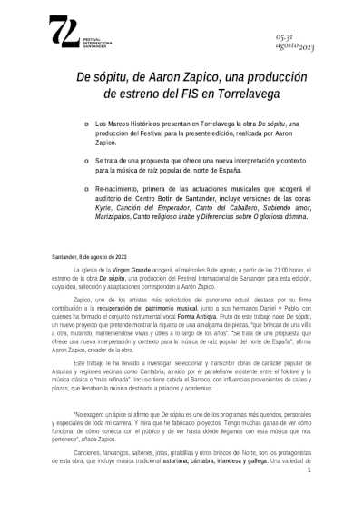 De sópitu, de Aaron Zapico, una producción de estreno del FIS en Torrelavega