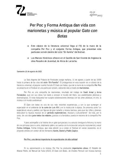 Per Poc y Forma Antiqua dan vida con marionetas y música al popular Gato con Botas