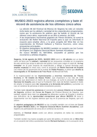 Rotundo éxito de MUSEG 2023 que registra aforos completos y bate récord de asistencia de los últimos cinco años