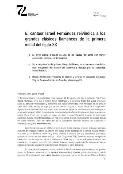 El cantaor Israel Fernández reivindica a los grandes clásicos flamencos de la primera mitad del siglo XX